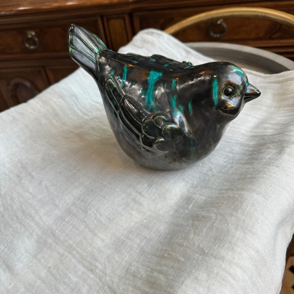 Decorative Ceramic Bird Figurine Teal Glaze Vintage Style Home Decor‎ Accent